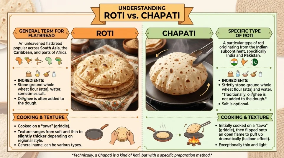 Difference Between Roti and Chapati