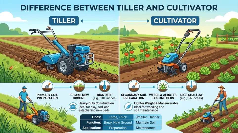 Difference Between Tiller and Cultivator