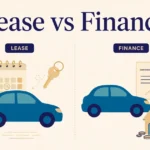Side-by-side illustration of leasing a car, where the car is returned at the end of the term, next to financing a car, where the driver owns it after the loan.